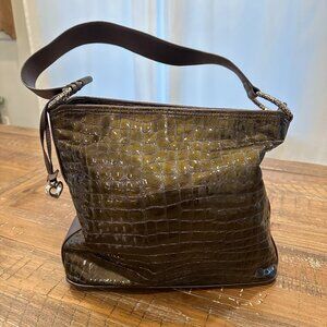 Brighton Croc-Embossed Shoulder Bag – Olive Brown (Excellent Condition)